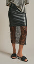 Faux Leather Lace Hem Midi Skirt in Black - Women's Midi Skirts | Urban Daizy