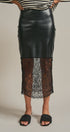 Faux Leather Lace Hem Midi Skirt in Black - Women's Midi Skirts | Urban Daizy