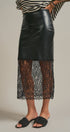 Faux Leather Lace Hem Midi Skirt in Black - Women's Midi Skirts | Urban Daizy