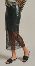 Faux Leather Lace Hem Midi Skirt in Black - Women's Midi Skirts | Urban Daizy