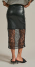 Faux Leather Lace Hem Midi Skirt in Black - Women's Midi Skirts | Urban Daizy