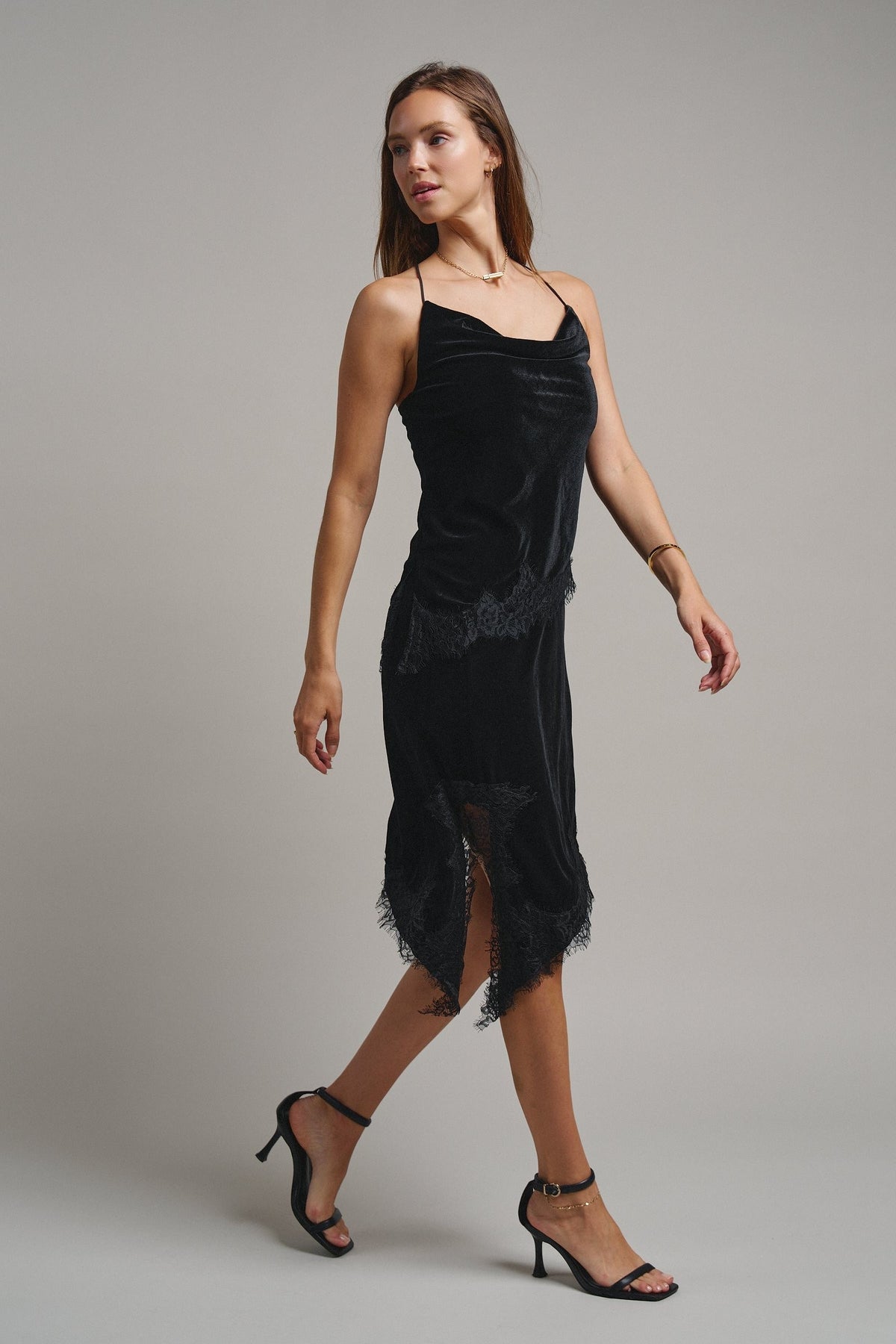 Midnight Lace Velvet Midi Skirt in Black - Women's Midi Skirts | Urban Daizy