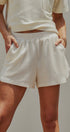 Ribbed Knit Cotton Stretch Loungewear Shorts in Ivory - Women's Fashion | Urban Daizy
