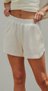 Ribbed Knit Cotton Stretch Loungewear Shorts in Ivory - Women's Fashion | Urban Daizy