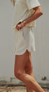 Ribbed Knit Cotton Stretch Loungewear Shorts in Ivory - Women's Fashion | Urban Daizy