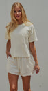 Ribbed Knit Cotton Stretch Loungewear Shorts in Ivory - Women's Fashion | Urban Daizy