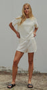 Ribbed Knit Cotton Stretch Loungewear Shorts in Ivory - Women's Fashion | Urban Daizy