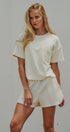 Ribbed Knit Cotton Stretch Loungewear Shorts in Ivory - Women's Fashion | Urban Daizy