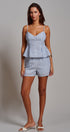Blue Stripe Peplum Cami And Shorts Set Cotton Linen in Blue - Women's Sets | Urban Daizy