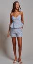 Blue Stripe Peplum Cami And Shorts Set Cotton Linen in Blue - Women's Sets | Urban Daizy