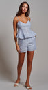 Blue Stripe Peplum Cami And Shorts Set Cotton Linen in Blue - Women's Sets | Urban Daizy