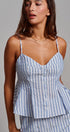 Blue Stripe Peplum Cami And Shorts Set Cotton Linen in Blue - Women's Sets | Urban Daizy