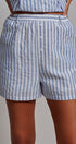 Blue Stripe Peplum Cami And Shorts Set Cotton Linen in Blue - Women's Sets | Urban Daizy