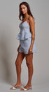 Blue Stripe Peplum Cami And Shorts Set Cotton Linen in Blue - Women's Sets | Urban Daizy