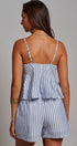 Blue Stripe Peplum Cami And Shorts Set Cotton Linen in Blue - Women's Sets | Urban Daizy