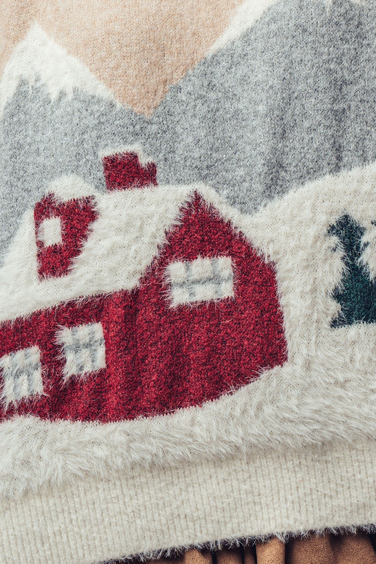 Fuzzy Winter Scene Intarsia Knit Sweater in Taupe - Women's Sweaters | Urban Daizy