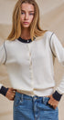 Contrast Trim Knit Button-Front Cardigan in Ivory - Women's Sweaters | Urban Daizy