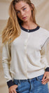 Contrast Trim Knit Button-Front Cardigan in Ivory - Women's Sweaters | Urban Daizy