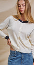 Contrast Trim Knit Button-Front Cardigan in Ivory - Women's Sweaters | Urban Daizy