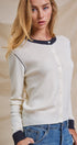 Contrast Trim Knit Button-Front Cardigan in Ivory - Women's Sweaters | Urban Daizy