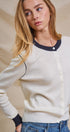 Contrast Trim Knit Button-Front Cardigan in Ivory - Women's Sweaters | Urban Daizy