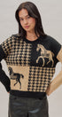 Houndstooth Horse Colorblock Knit Sweater in Black - Women's Sweaters | Urban Daizy