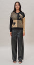 Houndstooth Horse Colorblock Knit Sweater in Black - Women's Sweaters | Urban Daizy