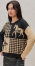 Houndstooth Horse Colorblock Knit Sweater in Black - Women's Sweaters | Urban Daizy