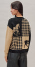 Houndstooth Horse Colorblock Knit Sweater in Black - Women's Sweaters | Urban Daizy