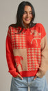 Houndstooth Horse Colorblock Knit Sweater in Orange - Women's Sweaters | Urban Daizy