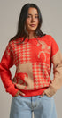 Houndstooth Horse Colorblock Knit Sweater in Orange - Women's Sweaters | Urban Daizy