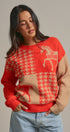 Houndstooth Horse Colorblock Knit Sweater in Orange - Women's Sweaters | Urban Daizy