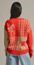 Houndstooth Horse Colorblock Knit Sweater in Orange - Women's Sweaters | Urban Daizy