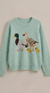 Mallard Duck Intarsia Knit Sweater in Green - Women's Sweaters | Urban Daizy