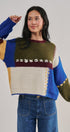 Colorblock Whipstitch Patchwork Knit Sweater in Multi - Women's Sweaters | Urban Daizy