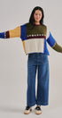 Colorblock Whipstitch Patchwork Knit Sweater in Multi - Women's Sweaters | Urban Daizy