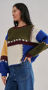 Colorblock Whipstitch Patchwork Knit Sweater in Multi - Women's Sweaters | Urban Daizy