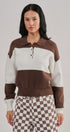 Colorblock Striped Knit Polo Sweater in Brown Ivory - Women's Sweaters | Urban Daizy