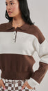 Colorblock Striped Knit Polo Sweater in Brown Ivory - Women's Sweaters | Urban Daizy