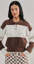 Colorblock Striped Knit Polo Sweater in Brown Ivory - Women's Sweaters | Urban Daizy