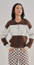 Colorblock Striped Knit Polo Sweater in Brown Ivory - Women's Sweaters | Urban Daizy