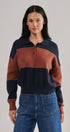 Colorblock Striped Knit Polo Sweater in Navy Choco - Women's Sweaters | Urban Daizy