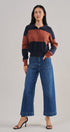 Colorblock Striped Knit Polo Sweater in Navy Choco - Women's Sweaters | Urban Daizy