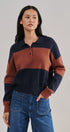 Colorblock Striped Knit Polo Sweater in Navy Choco - Women's Sweaters | Urban Daizy