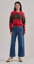 Colorblock Striped Knit Polo Sweater in Red Choco - Women's Sweaters | Urban Daizy