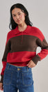 Colorblock Striped Knit Polo Sweater in Red Choco - Women's Sweaters | Urban Daizy