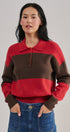 Colorblock Striped Knit Polo Sweater in Red Choco - Women's Sweaters | Urban Daizy