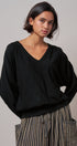 Viscose Blend V-Neck Drop Shoulder Sweater Knit Top in Black - Women's Sweaters | Urban Daizy