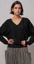 Viscose Blend V-Neck Drop Shoulder Sweater Knit Top in Black - Women's Sweaters | Urban Daizy