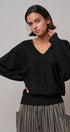 Viscose Blend V-Neck Drop Shoulder Sweater Knit Top in Black - Women's Sweaters | Urban Daizy